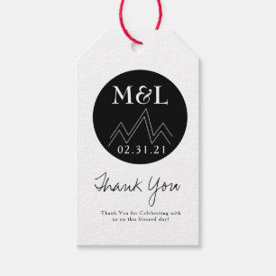 Minimalistische Hochzeit Danke Schwarz Weiß Berge Geschenkanhänger