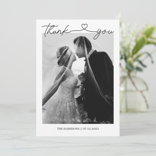 Minimalistische Hochzeit Dankeschön-Karte mit Foto Dankeskarte (Stehend Vorderseite)