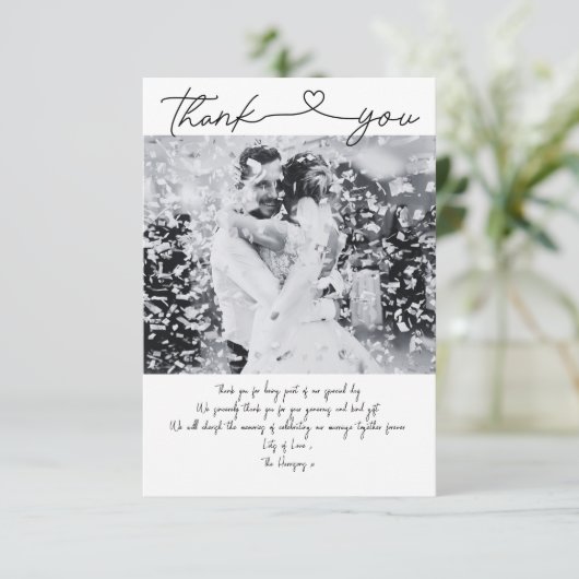 Minimalistische Hochzeit Dankeschön-Karte mit Foto Dankeskarte (Stehend Vorderseite)