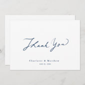 Minimalistische Hochzeit der Blaukalligrafie Dankeskarte (Vorne/Hinten)