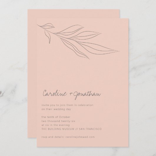 Minimalistische Hochzeit der Botanischen Linie Sof Einladung (Vorne/Hinten)