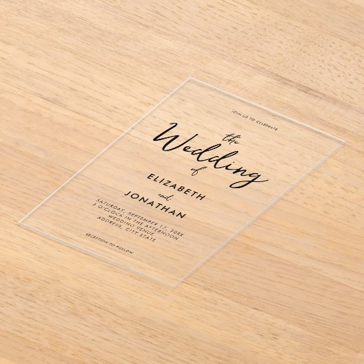 Minimalistische Hochzeit der modernen Kalligrafie Acryleinladungen (Ablage )