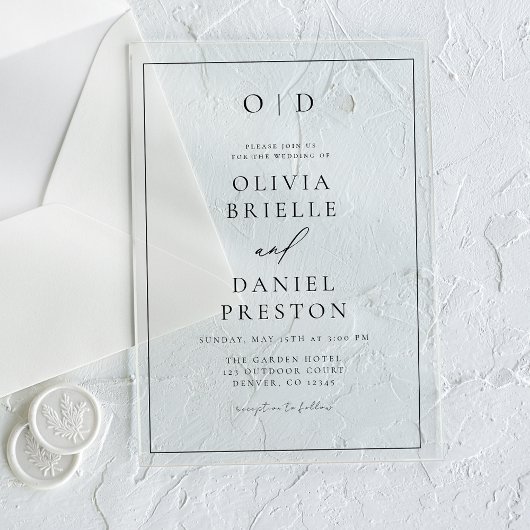 Minimalistische Hochzeit der modernen Kalligrafie Acryleinladungen