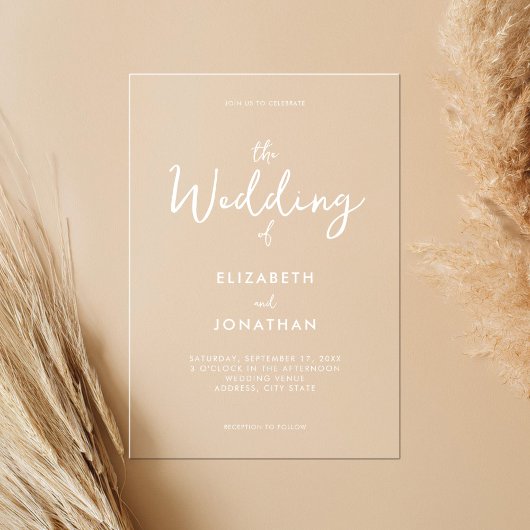 Minimalistische Hochzeit der modernen Kalligrafie Acryleinladungen