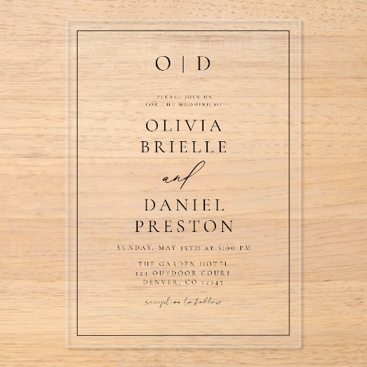 Minimalistische Hochzeit der modernen Kalligrafie Acryleinladungen (Vorderseite)