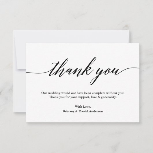 Minimalistische Hochzeit der modernen Kalligrafie Dankeskarte (Vorderseite)