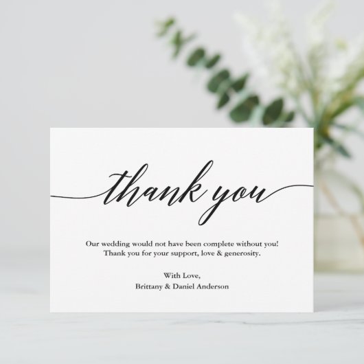 Minimalistische Hochzeit der modernen Kalligrafie Dankeskarte (Stehend Vorderseite)