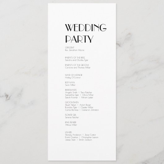 Minimalistische Hochzeit der Modernen Kunst Programm (Rückseite)