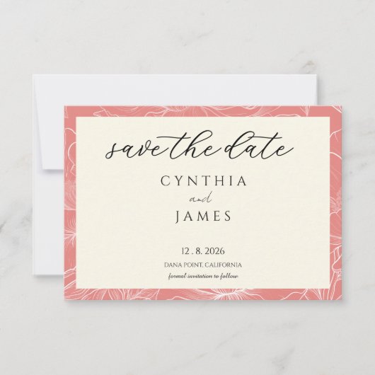 Minimalistische Hochzeit der rosa Koralle Save The Date (Vorderseite)