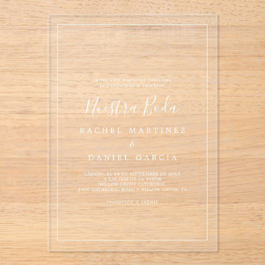 Minimalistische Hochzeit der Weißen Romantik Acryleinladungen (Vorderseite)