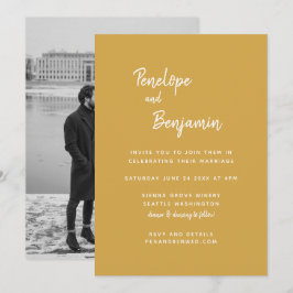 Minimalistische Hochzeit des Boho Gelben Fotos Einladung