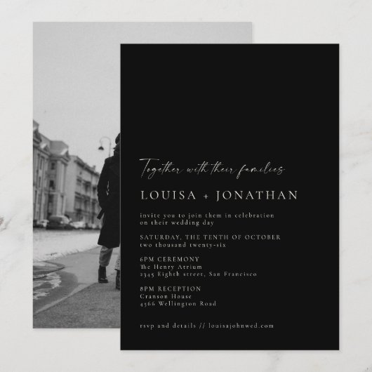 Minimalistische Hochzeit des Fotos mit moderner Sc Einladung (Vorne/Hinten)