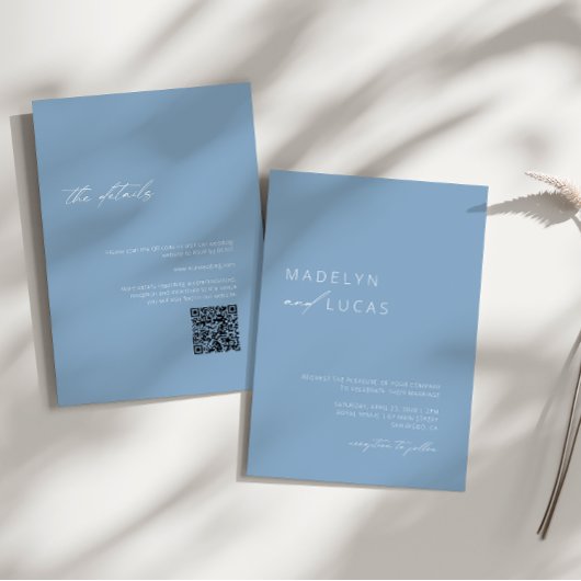 Minimalistische Hochzeit des modernen Blue QR-Code Einladung