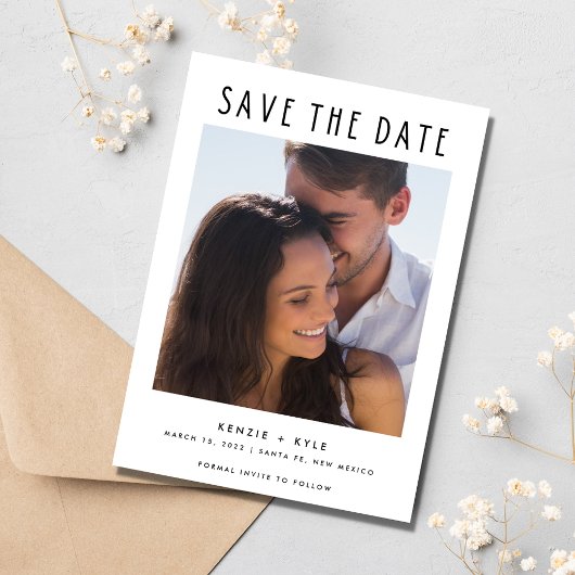 Minimalistische Hochzeit des modernen Fotos Save The Date