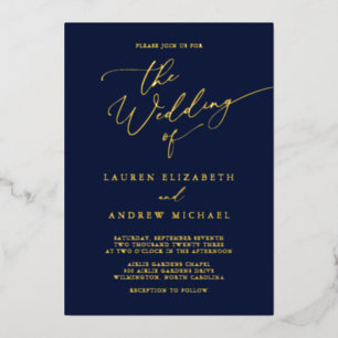 Minimalistische Hochzeit des Navy Blue Foil Monogr Folieneinladung