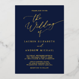 Minimalistische Hochzeit des Navy Blue Foil Monogr Folieneinladung