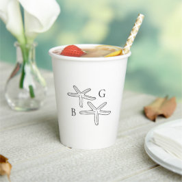 Minimalistische Hochzeit des Starfish Beach Monogr Pappbecher