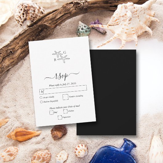 Minimalistische Hochzeit des Starfish Beach Monogr RSVP Karte