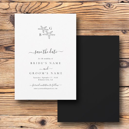 Minimalistische Hochzeit des Starfish Beach Monogr Save The Date