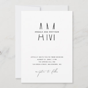 Minimalistische Hochzeit + Details & QR. Modernes  Einladung