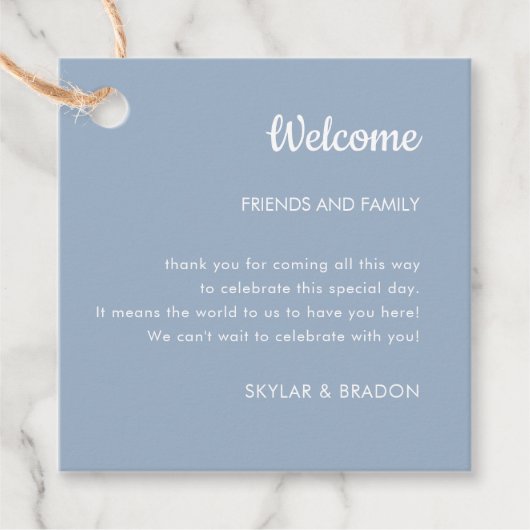 Minimalistische Hochzeit Dusty Blue Begrüßungsgesc Geschenkanhänger (Vorderseite)
