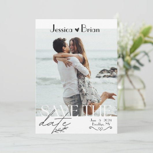 Minimalistische Hochzeit | Ein Foto Save The Date (Stehend Vorderseite)