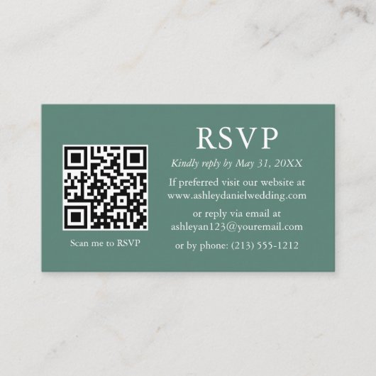 Minimalistische Hochzeit Eucalyptus Green QR-UAWG Begleitkarte (Vorderseite)