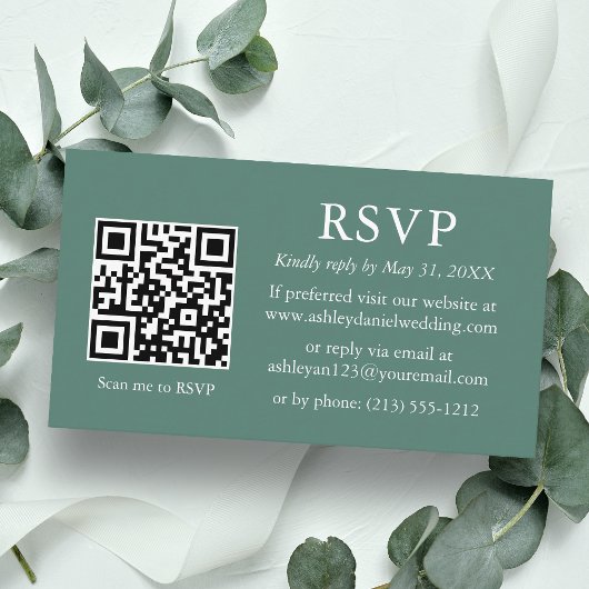 Minimalistische Hochzeit Eucalyptus Green QR-UAWG Begleitkarte