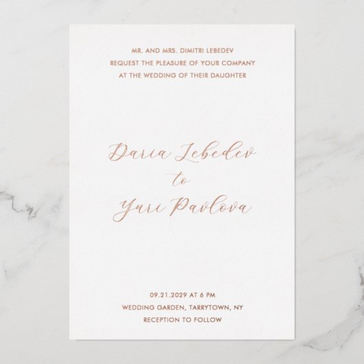 Minimalistische Hochzeit Folieneinladung (Vorderseite)