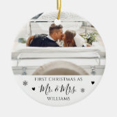 Minimalistische Hochzeit Foto Erste Weihnachtsfeie Keramik Ornament (Vorne)