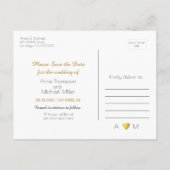 Minimalistische Hochzeit gerettet, weiß Ankündigungspostkarte (Rückseite)