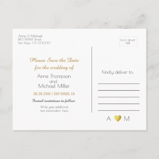Minimalistische Hochzeit gerettet, weiß Ankündigungspostkarte (Rückseite)
