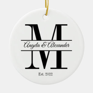 Minimalistische Hochzeit geteiltes Monogramm Keramik Ornament
