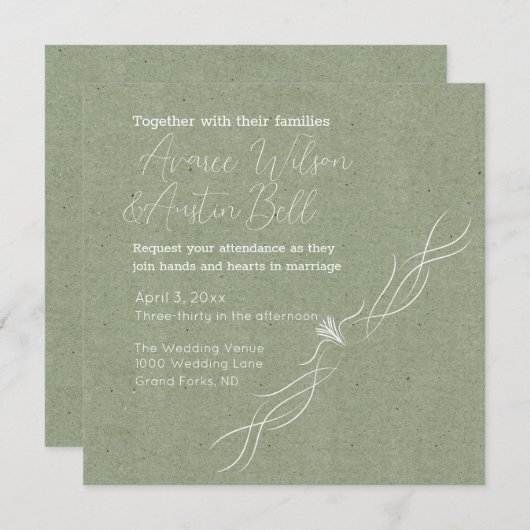 Minimalistische Hochzeit Grün und Weiß Einladung (Vorne/Hinten)