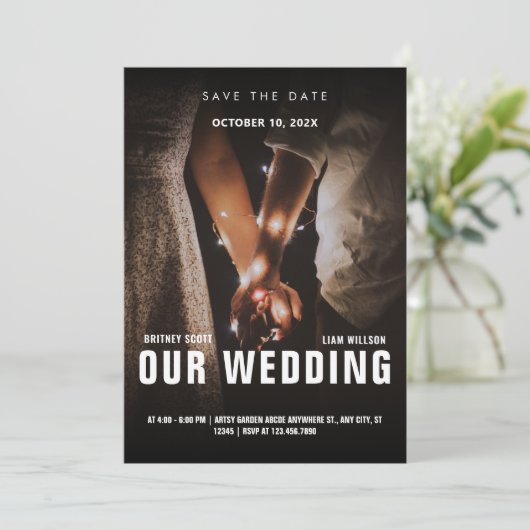 Minimalistische Hochzeit im Foto Save The Date (Stehend Vorderseite)