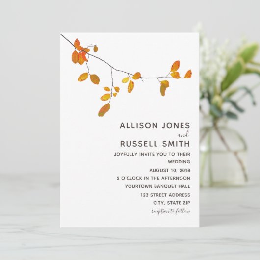 Minimalistische Hochzeit im Herbst Einladung (Stehend Vorderseite)