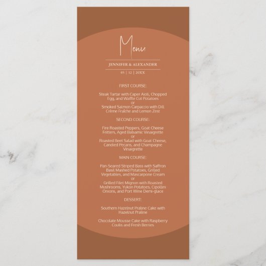 Minimalistische Hochzeit im Herbst für Burnt Orang Menükarte (Vorderseite)