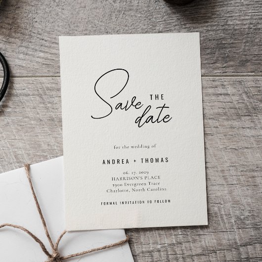 Minimalistische Hochzeit im modernen Skriptstil – Save The Date