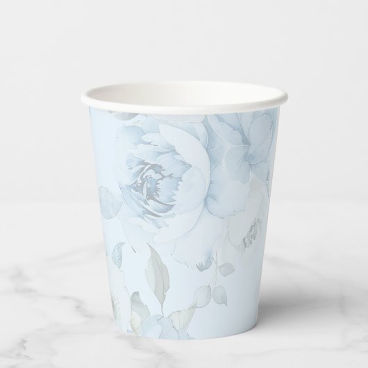 Minimalistische Hochzeit in Aquarellblau Pappbecher (Rückseite)