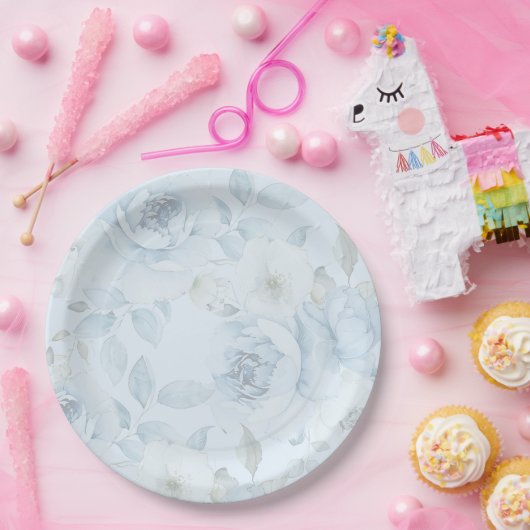 Minimalistische Hochzeit in Aquarellblau Pappteller (Party)