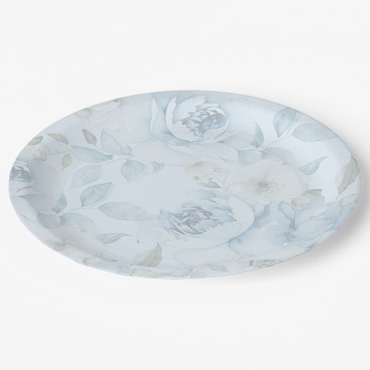 Minimalistische Hochzeit in Aquarellblau Pappteller (Schrägansicht)