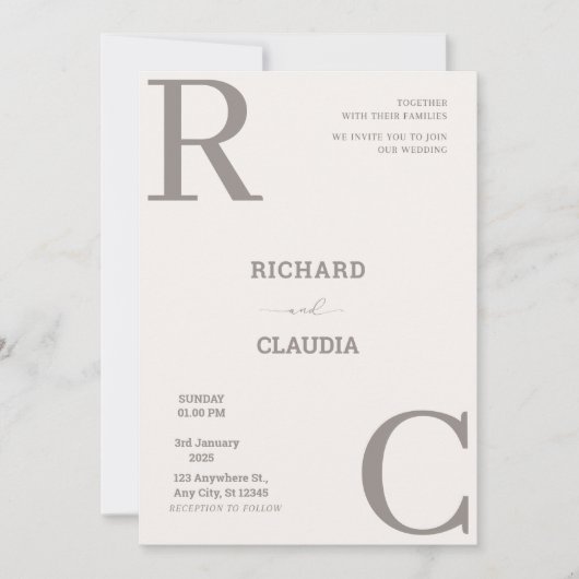 Minimalistische Hochzeit in Beige und Brown Einladung (Vorderseite)