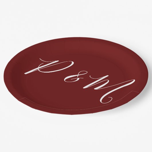 Minimalistische Hochzeit in Burgund Rot und Weiß Pappteller (Schrägansicht)