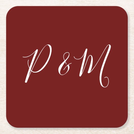 Minimalistische Hochzeit in Burgund Rot und Weiß Rechteckiger Pappuntersetzer (Vorderseite)