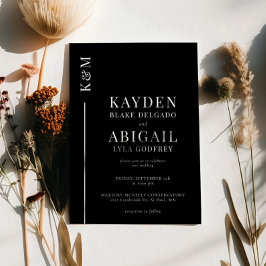 Minimalistische Hochzeit in der Black Clean Line Einladung