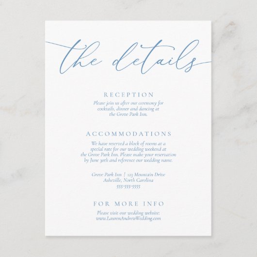 Minimalistische Hochzeit in dunkelblau und weiß Begleitkarte (Vorderseite)