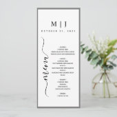 Minimalistische Hochzeit in Grau und Weiß Menükarte (Stehend Vorderseite)