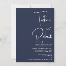 Minimalistische Hochzeit in Navy Blue Einladung