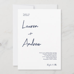 Minimalistische Hochzeit in Navy und Weiß Einladung