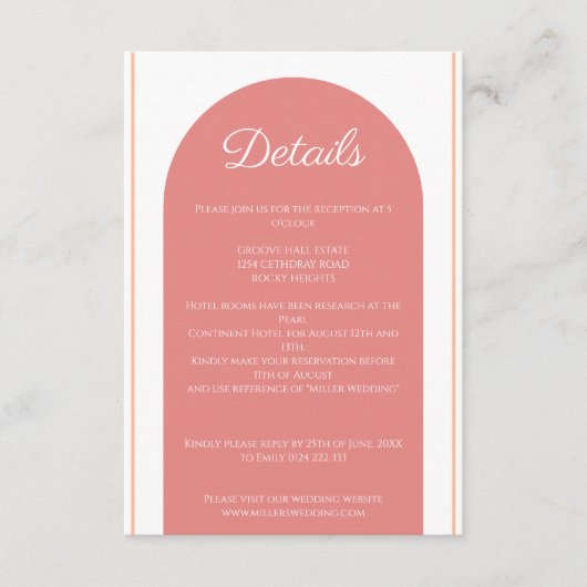 Minimalistische Hochzeit in Rosa Arch Begleitkarte (Vorderseite)